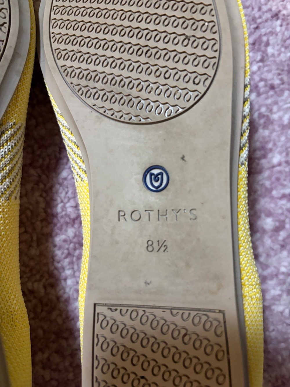 Rothy's Yellow Knit Pointed Flats with Blue Heel Trim - Picture 6 of 6